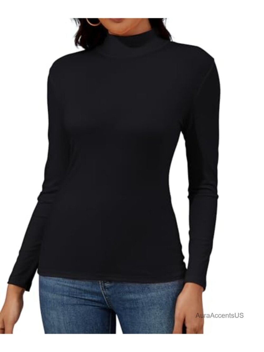 Women's Long Sleeve Mock Neck Top Slim Fit Thermal Layering Tee Rayon Spandex